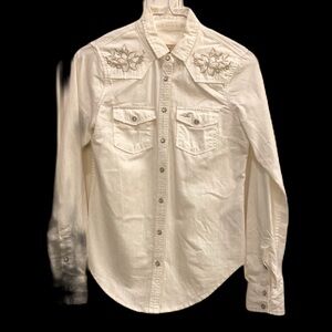 Hollister western style white button down shirt